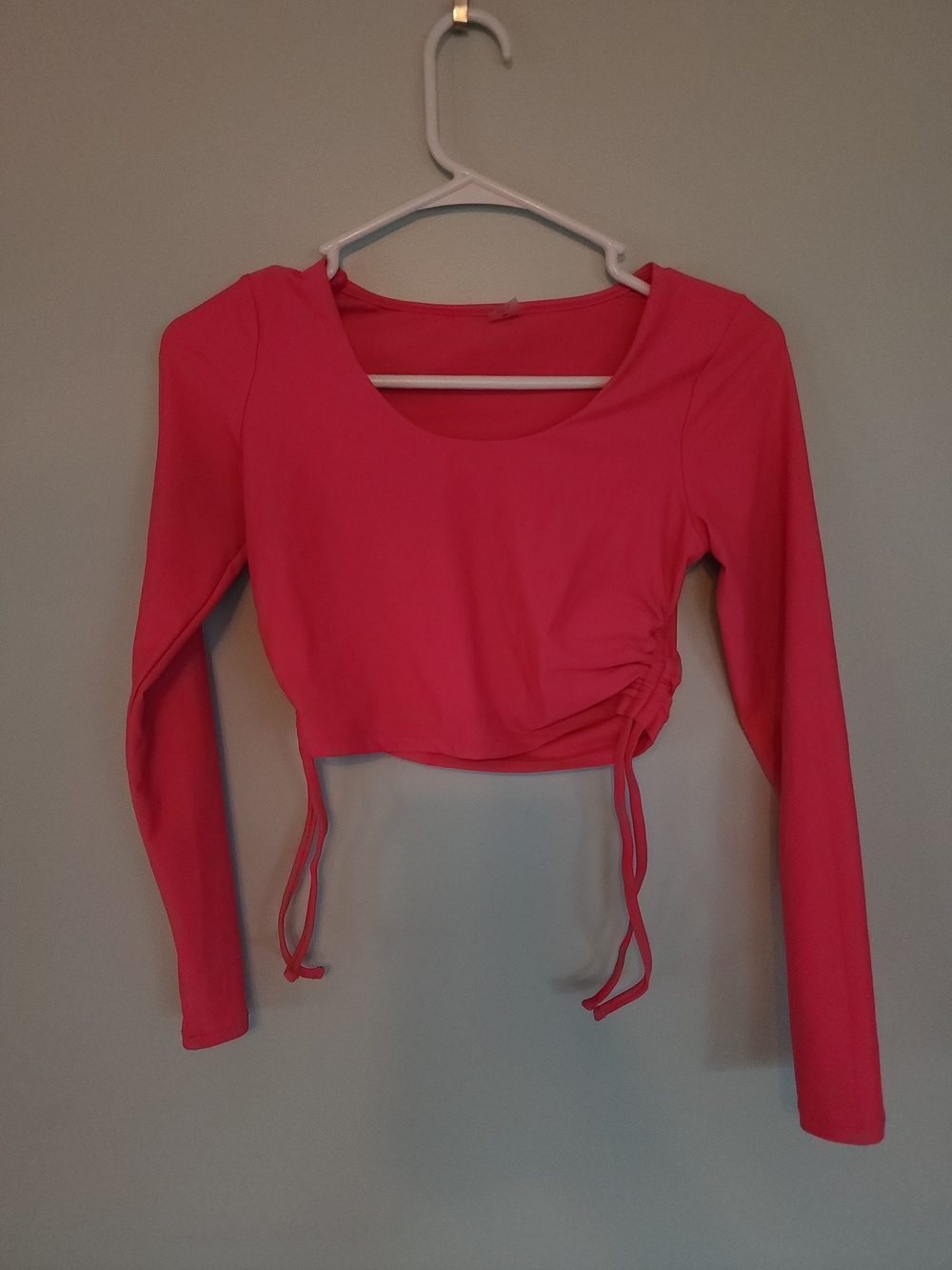 Old Navy Neon Pink Long-Sleeve Ruched Crop Swim Top